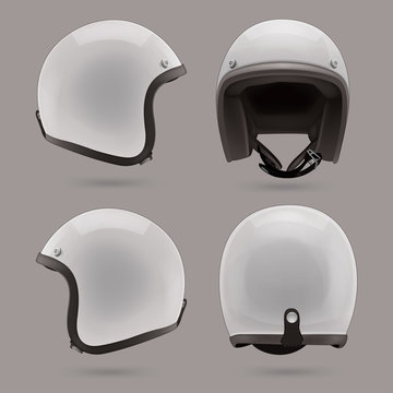 White motorbike classic helmet. Front, back and side view Stock Vector |  Adobe Stock