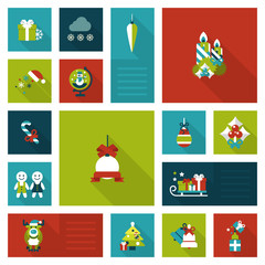 Flat style Xmas, New Year holiday decorations template icon set