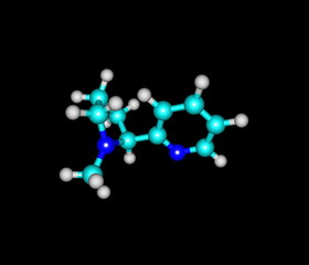 Nicotine molecule isolated on black