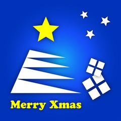 Stylized white Christmas tree with gifts and stars