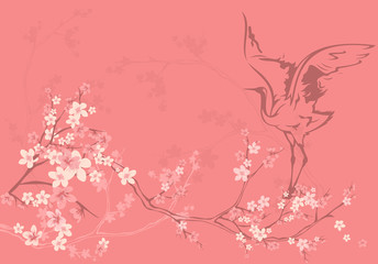 Obraz na płótnie Canvas spring background with crane and flowers