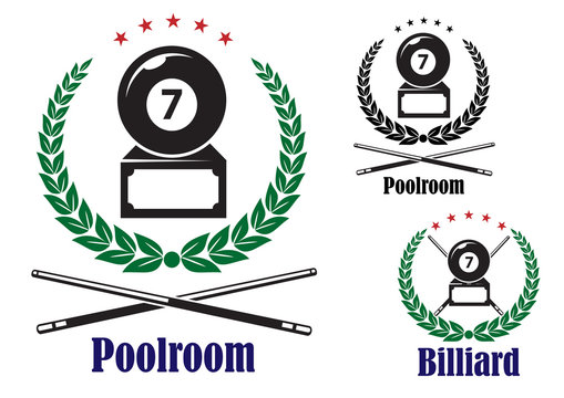 Billiard or pool badges or emblems