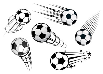 Obraz premium Speeding footballs or soccer balls