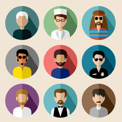 Set of round flat icons with men. vector illustration