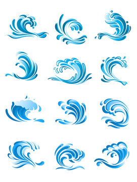 Curling blue waves set