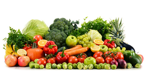 Assorted raw organic vegetables isolated on white