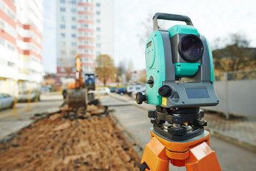 Fototapeta premium Surveyor equipment at construction site