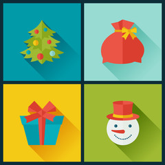 Set of Merry Christmas and Happy New Year icons.