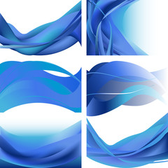 Set waves abstract background blue isolated