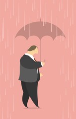 Stylized man under an umbrella in the rain