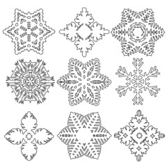 Set of different snowflakes. Raster