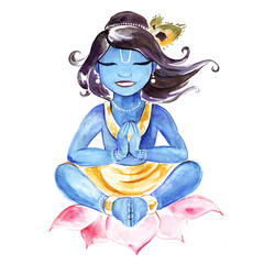 Indian God Krishna. Watercolor illustration. - 72873660