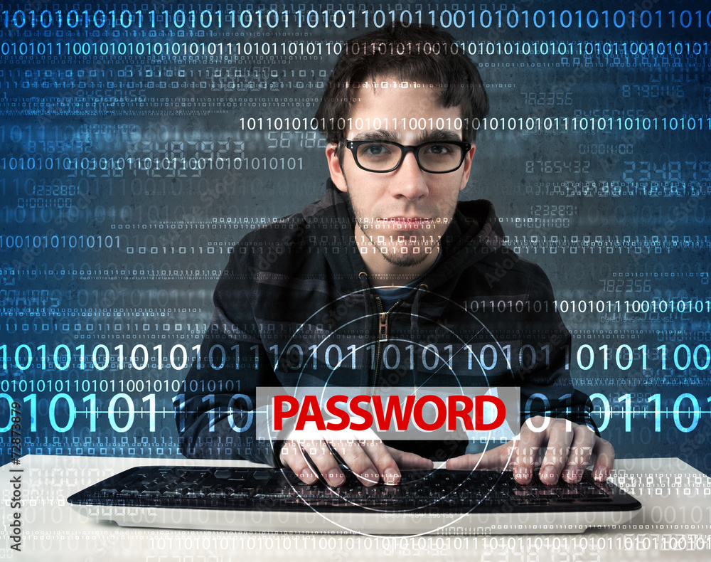 Leinwandbilder young geek hacker stealing password