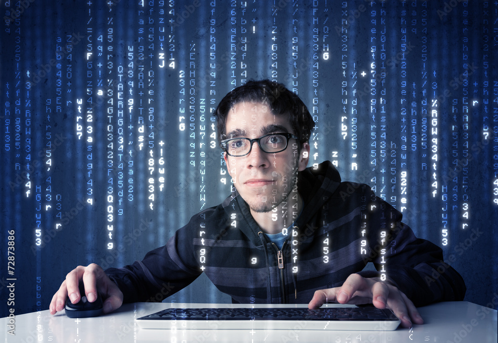 Fototapete hacker decoding information from futuristic network technology