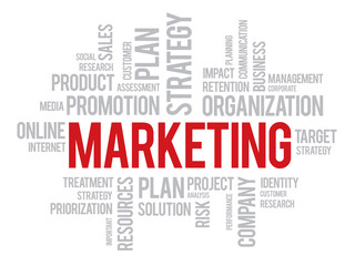Marketing word cloud business concept. Vector illustration