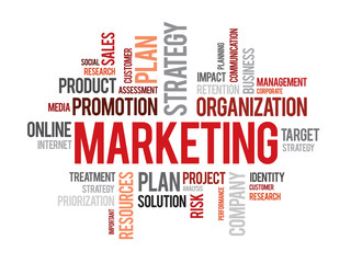 Marketing word cloud business concept. Vector illustration