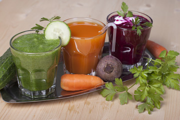 Vegetable drinks from cucumbers, carrots and beets.