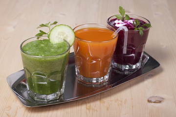 Vegetable drinks from cucumbers, carrots and beets.