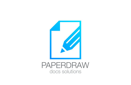Pencil on Paper Draw Logo design vector template