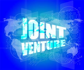 joint venture words on digital screen background with world map