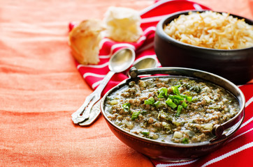 minced lamb, cooked with spinach