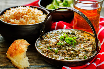 minced lamb, cooked with spinach