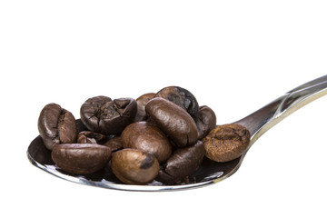 Coffe beans on a spoon