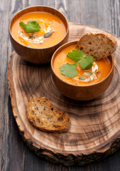 Pumpkin soup in rustic style