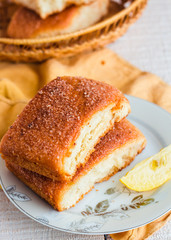 lemon cinnamon buns on a white plate,breakfast