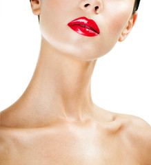 Fototapeta premium Beautiful female lips with red lipstick