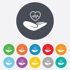 Life insurance sign. Hand holds heart.