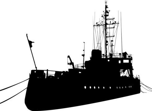 Vector illustration of silhouette of the sea cargo ship