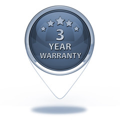 Three year warranty pointer icon on white background