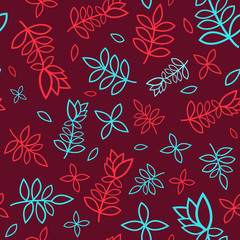 Contrast red and blue seamless floral pattern