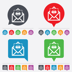 Mail print icon. Envelope symbol. Message sign.