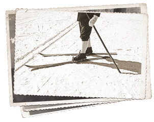 Black and white photos, Vintage photos Old skis and boots - 72883235