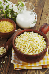 Millet porridge  in a ceramic pot