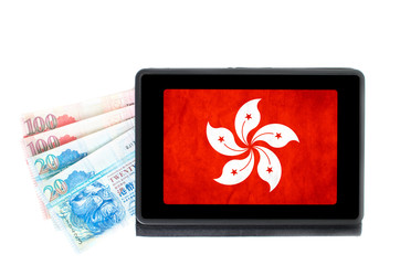 Hong Kong online banking concept with a electronic tablet showin