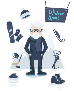 Athletic old man and winter sport