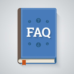 FAQ book illustration in flat style. EPS10 scalable vector.