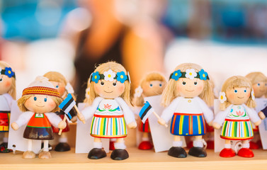Colorful Estonian Wooden Dolls At The Market