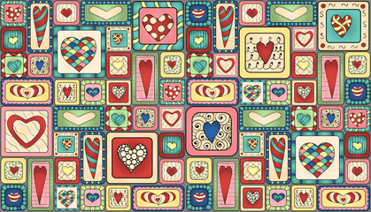 Seamless pattern original drawing doodle hearts.