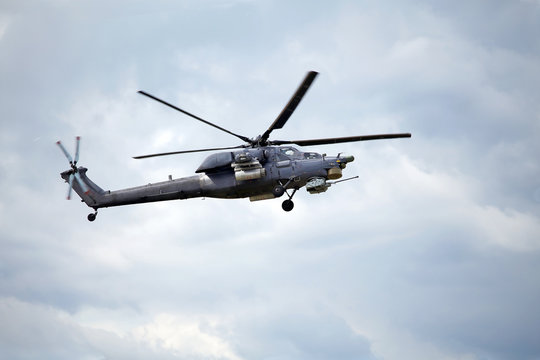 Combat helicopter in flight