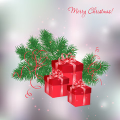 Christmas card with red gift boxes