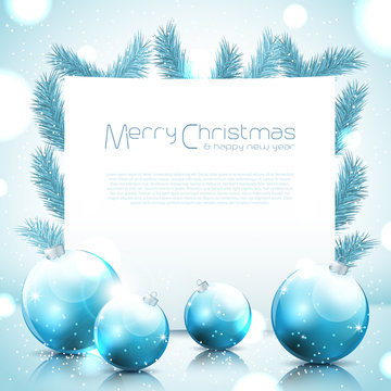 Festive Christmas background with balls and needles