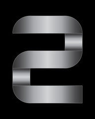 rectangular bent metal font, number 2