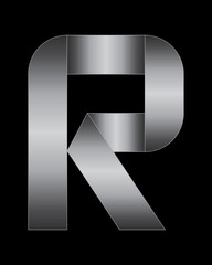 rectangular bent metal font, letter R