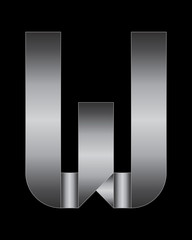 rectangular bent metal font, letter W