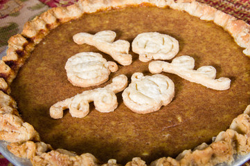Baked fresh pumpkin pie with decoration