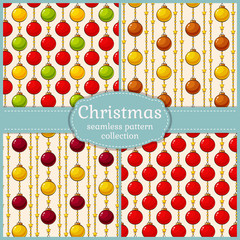 Patterns with christmas balls. Seamless backgrounds. Vector set.